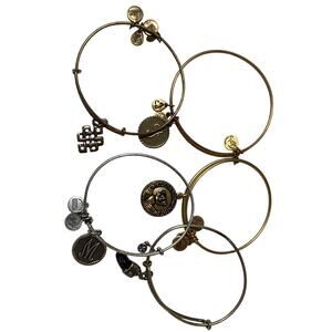Alex and Ani Lot of 5 Gold Silver Tone Expandable Bangle Charm Bracelets A13-15